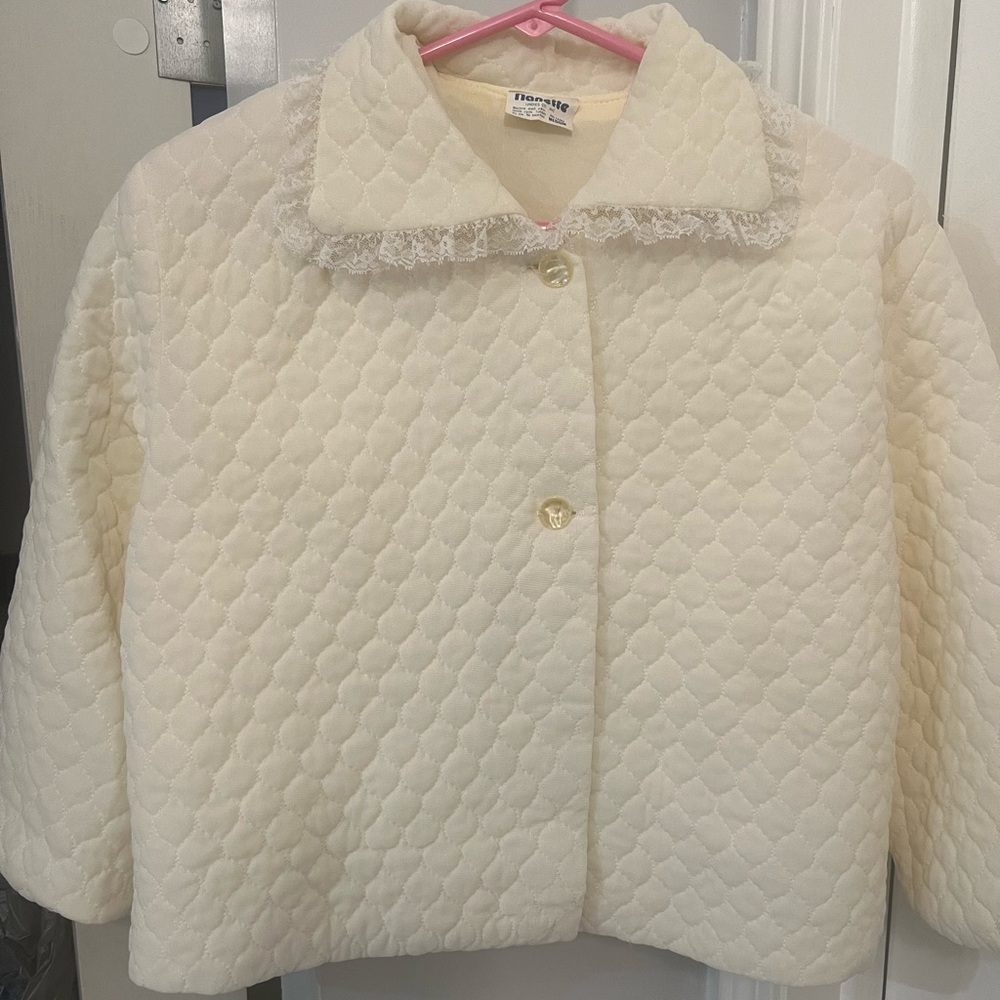 Ivory Quilted Jacket with Lace Collar